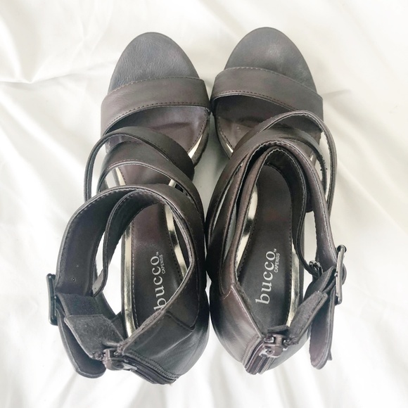 BUCCO Litty Brown Strappy Wedge Sandal - Picture 4 of 8